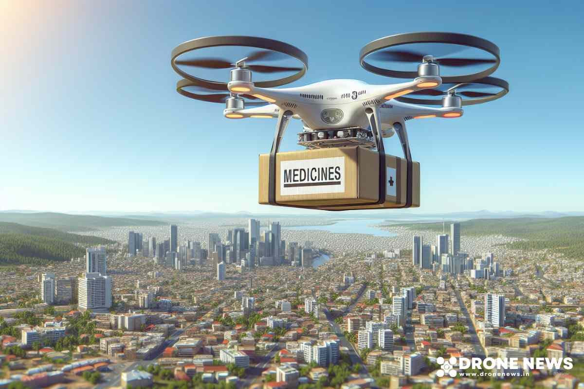 Drone carrying medicined for delivery