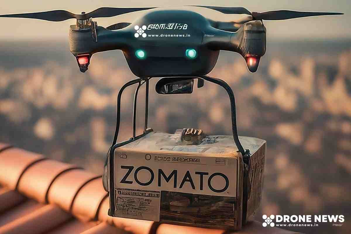 Drone delivering a food box of Zomato